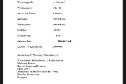 4- Raumwohnung in Herzogswalde zu vermieten 4 zimmer