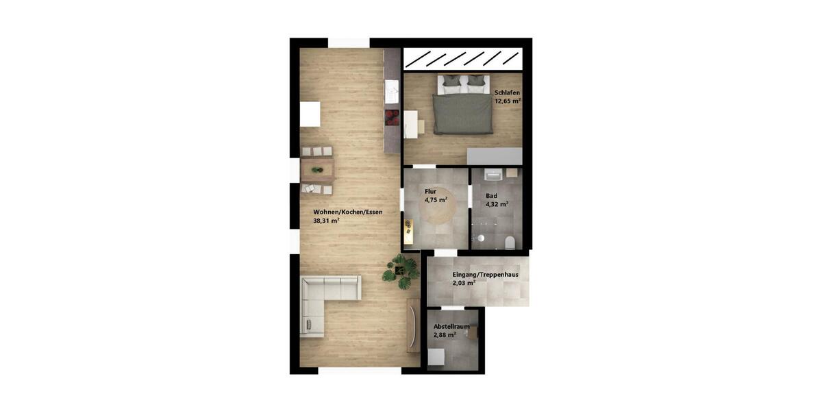 Dachgeschoßwohnung Ruderting - 2 Zimmer, 69 m&sup2;, 690&euro; | Angebot:24532061