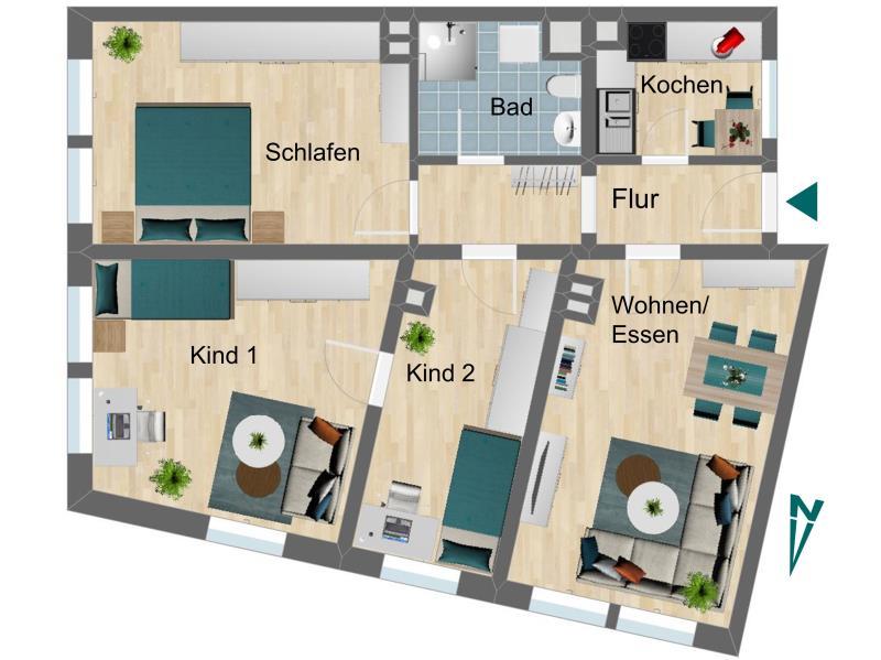 Etagenwohnung Pößneck - 4 Zimmer, 75 m&sup2;, 510&euro; | Angebot:24199600