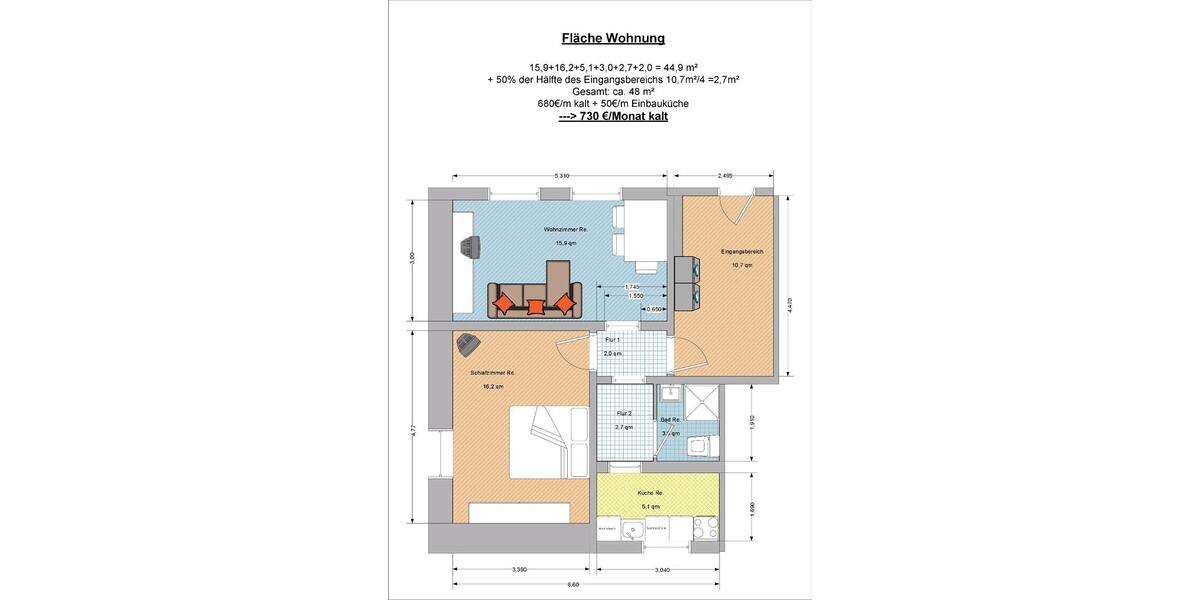Erdgeschoßwohnung Donaueschingen - 2 Zimmer, 48 m&sup2;, 730&euro; | Angebot:25658026