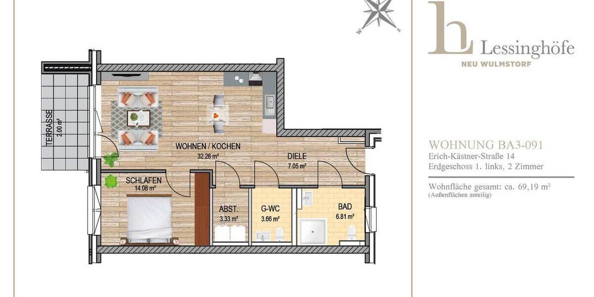 Terrassenwohnung Neu Wulmstorf - 2 Zimmer, 69 m&sup2;, 843&euro; | Angebot:26092756