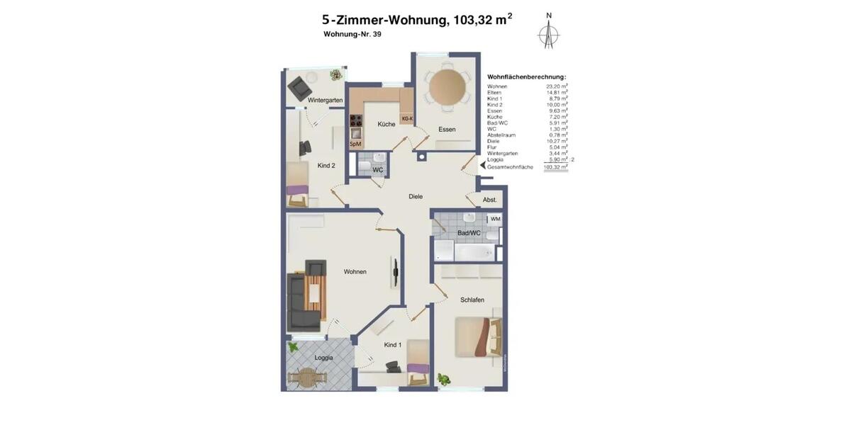 Etagenwohnung Hemsbach - 5 Zimmer, 103 m&sup2;, 1.300&euro; | Angebot:25233012