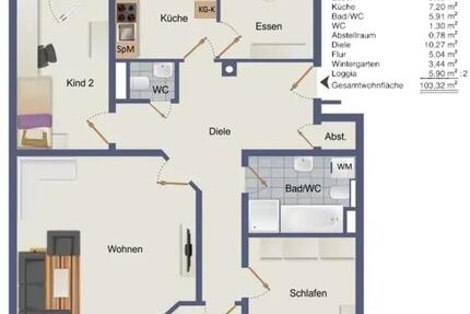 Wohnung Hemsbach - 5 Zimmer, 103 m&sup2;, 1.300&euro; | Angebot:25233012