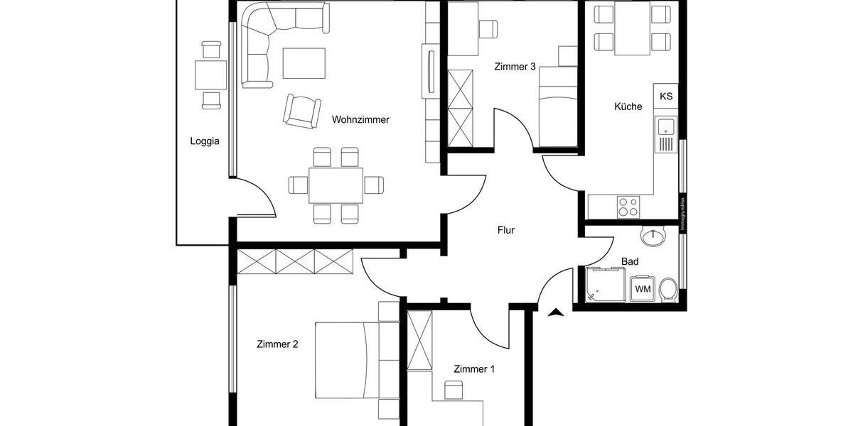Etagenwohnung Oldenburg Etzhorn - 4 Zimmer, 79 m&sup2;, 1.146&euro; | Angebot:26663671