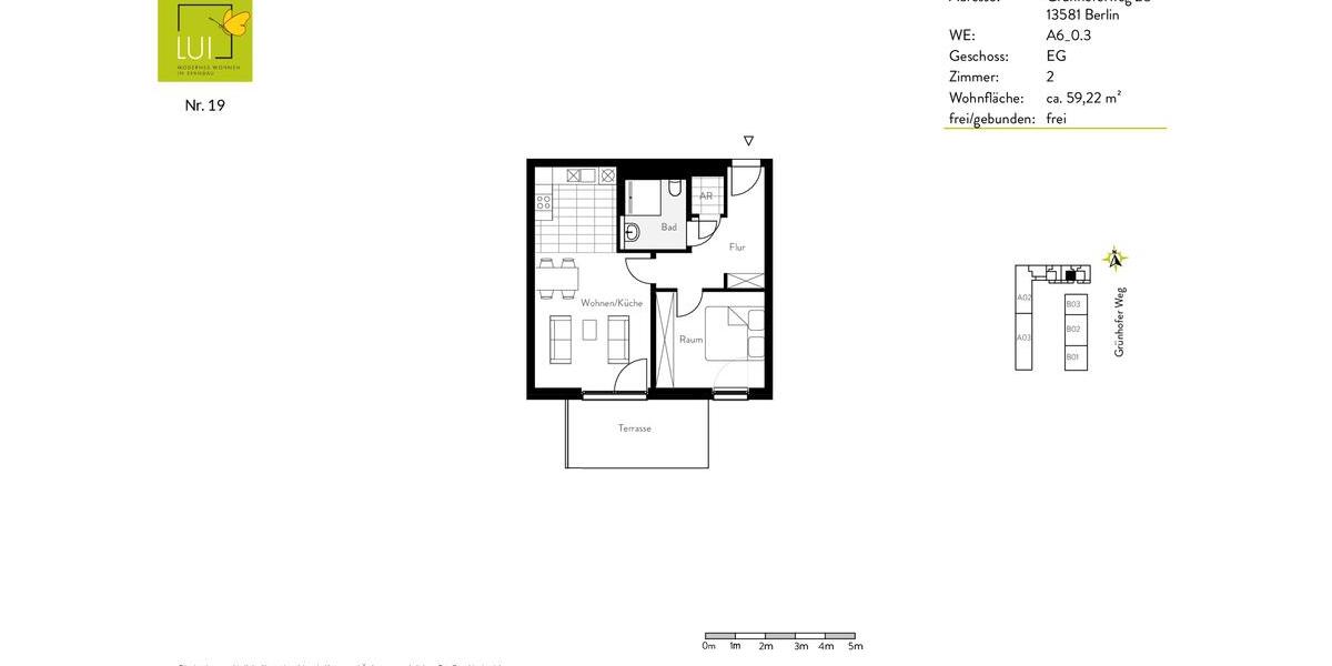 Erdgeschoßwohnung Berlin Spandau - 2 Zimmer, 60 m&sup2;, 1.060&euro; | Angebot:25903935