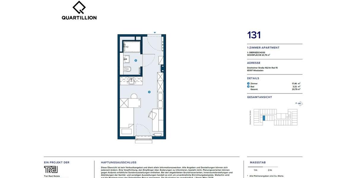 Etagenwohnung Wiesbaden Klarenthal - 1 Zimmer, 21 m&sup2;, 495&euro; | Angebot:25437226