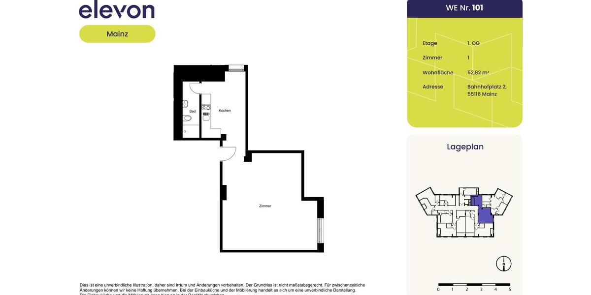 Etagenwohnung Mainz - 1 Zimmer, 53 m&sup2;, 1.020&euro; | Angebot:25959948