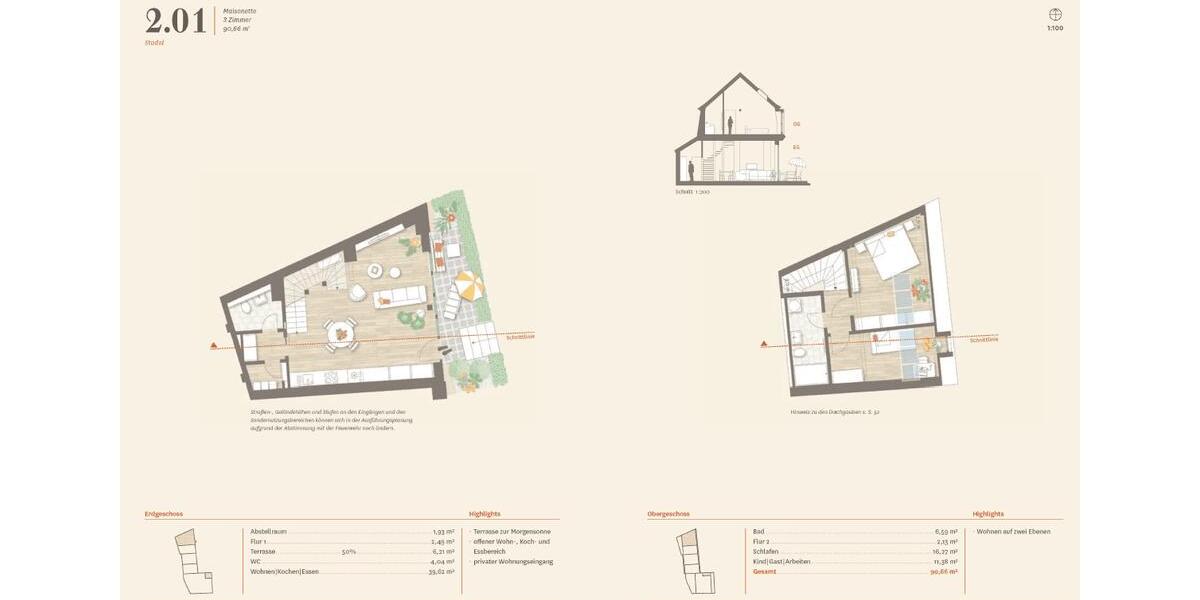 Maisonettenwohnung Bamberg Am Bruderwald - 3 Zimmer, 91 m&sup2;, 1.650&euro; | Angebot:25844368
