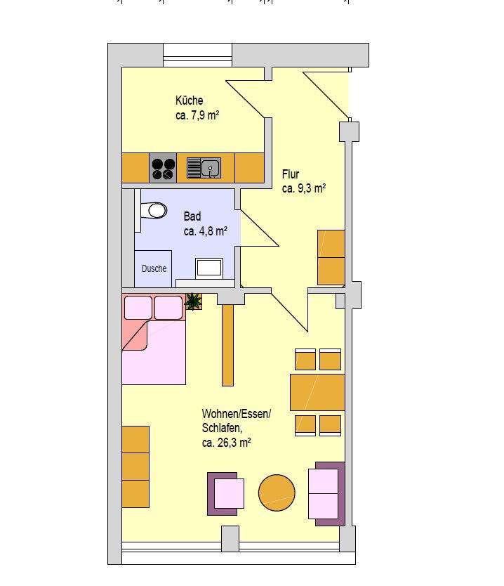 Einziehen und Wohlfühlen: 1 Zimmer-Apartment mit moderner Ausstattung, EBK, Walk-In-Dusche 1 zimmer