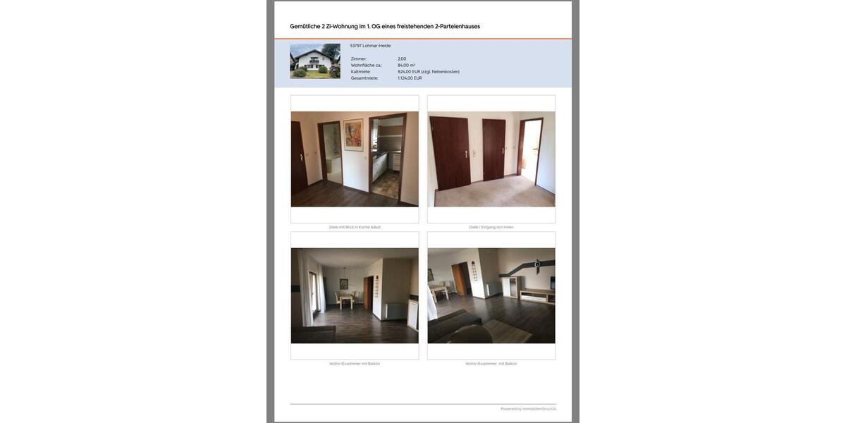 Etagenwohnung Lohmar - 2 Zimmer, 84 m&sup2;, 924&euro; | Angebot:25918398