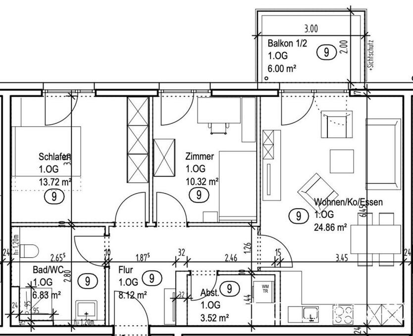 Neubau-Erstbezug: Moderne 3-Zimmer-Wohnung (70,4 m²) im 1. OG