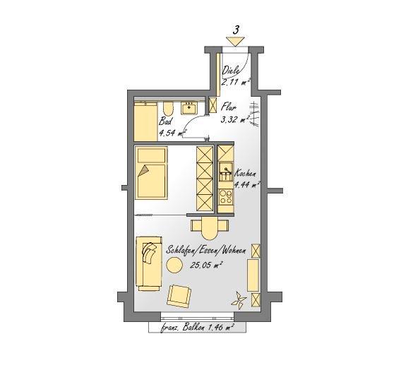 Etagenwohnung Korbach - 1 Zimmer, 40 m&sup2;, 640&euro; | Angebot:26477103