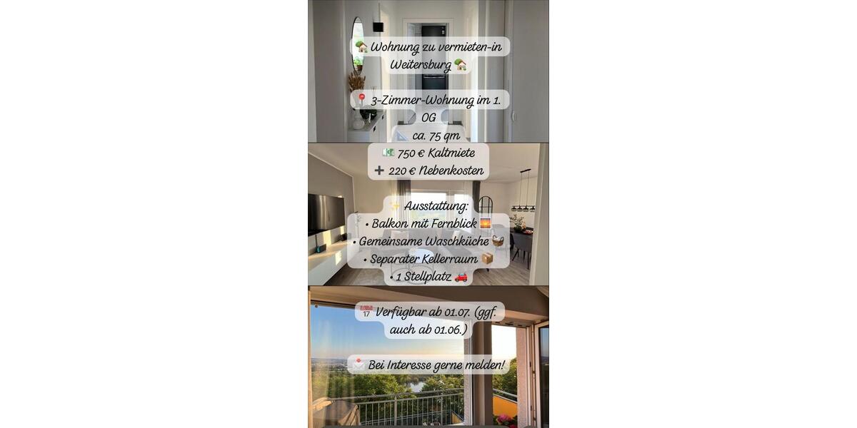 Etagenwohnung Weitersburg Wüstenhof - 3 Zimmer, 75 m&sup2;, 970&euro; | Angebot:26567145