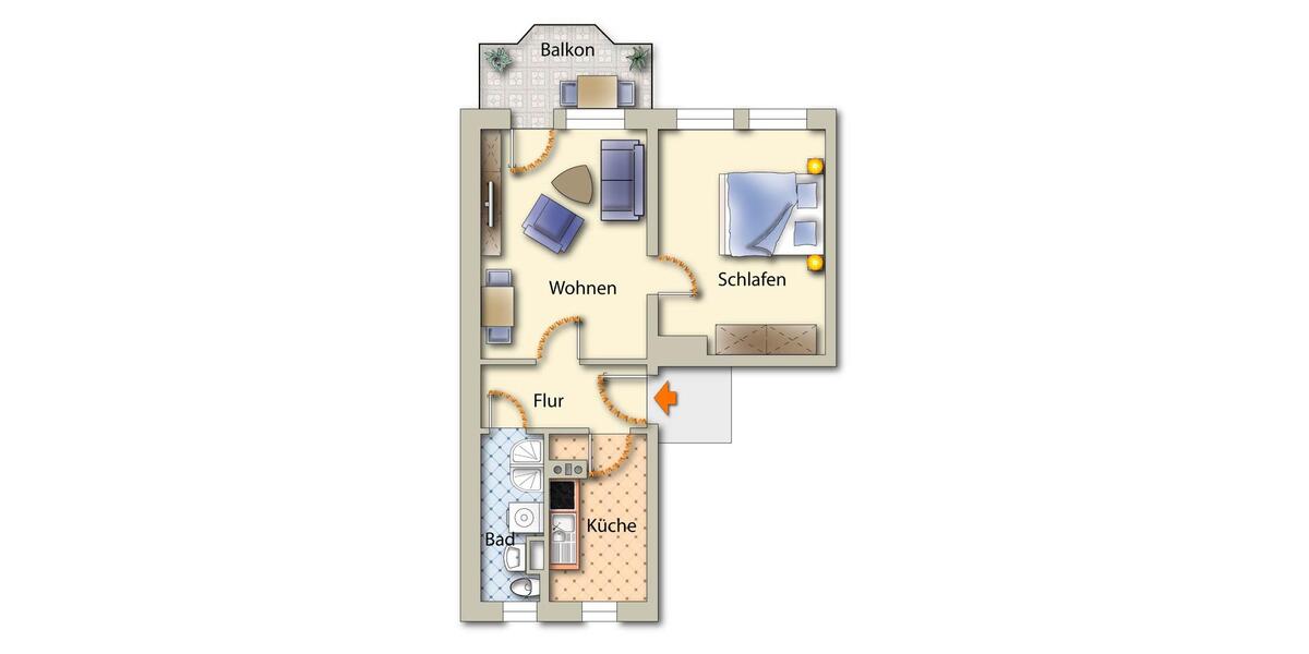 Etagenwohnung Freiberg - 2 Zimmer, 50 m&sup2;, 357&euro; | Angebot:25442753
