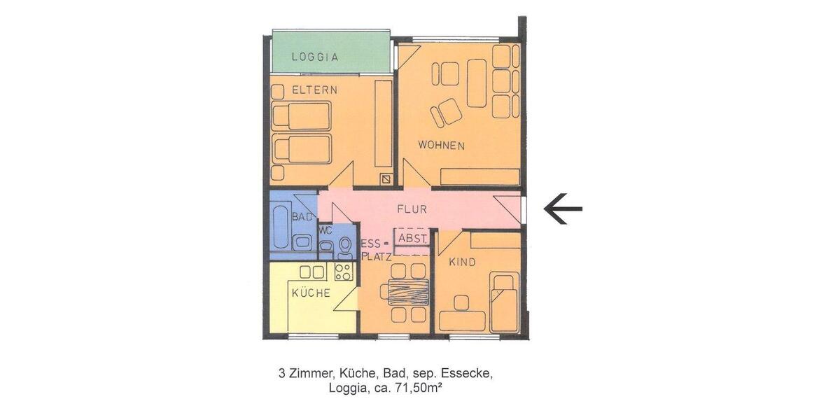 Etagenwohnung Kassel Nordshausen - 3 Zimmer, 72 m&sup2;, 625&euro; | Angebot:25999014