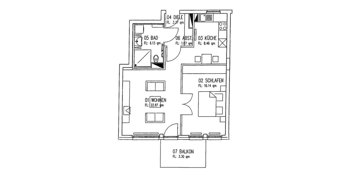 Etagenwohnung Darmstadt - 2 Zimmer, 62 m&sup2;, 1.100&euro; | Angebot:24853713