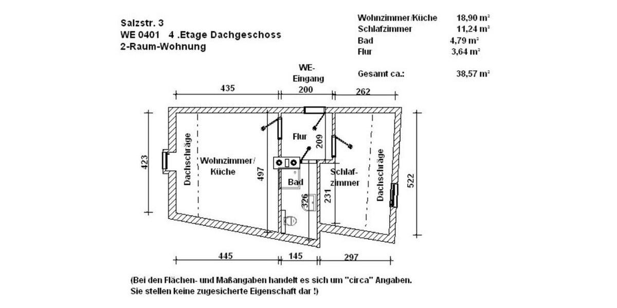 Etagenwohnung Salzwedel - 2 Zimmer, 39 m&sup2;, 280&euro; | Angebot:26460989