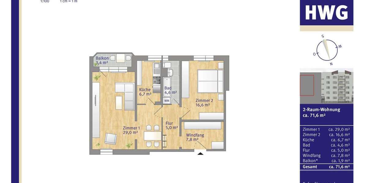 Etagenwohnung Halle Südliche Innenstadt - 2 Zimmer, 72 m&sup2;, 608&euro; | Angebot:25281588