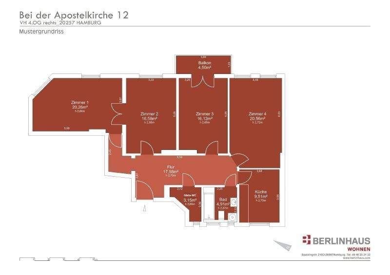 Etagenwohnung Hamburg Eimsbüttel - 4 Zimmer, 111 m&sup2;, 2.345&euro; | Angebot:24246392