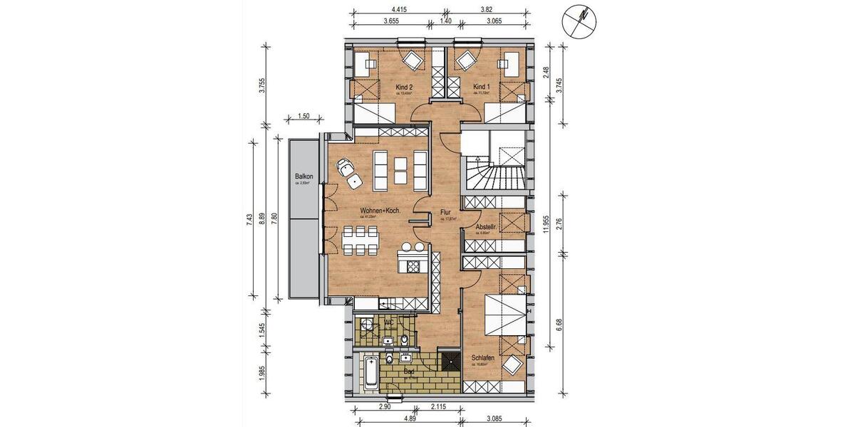 Dachgeschoßwohnung Güstrow - 4 Zimmer, 122 m&sup2;, 1.652&euro; | Angebot:25214616