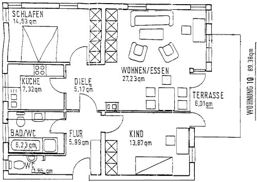 Etagenwohnung Kaufungen Niederkaufungen - 3 Zimmer, 89 m&sup2;, 890&euro; | Angebot:26657247
