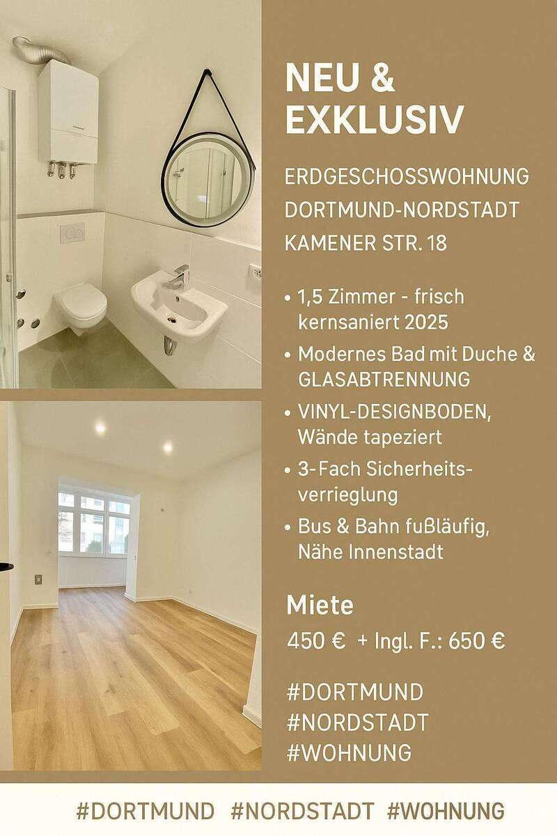 Wohnung zum Mieten in Dortmund 450 € 45 m² 2 zimmer