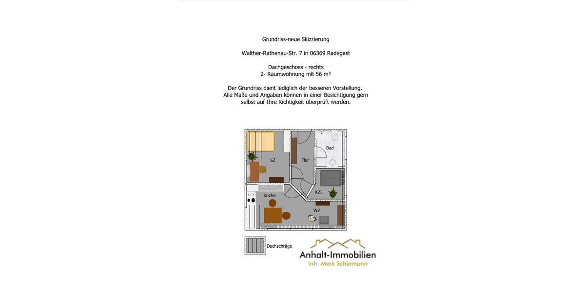 Dachgeschoßwohnung Südliches Anhalt - 3 Zimmer, 56 m&sup2;, 392&euro; | Angebot:24690924