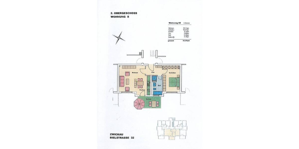 Etagenwohnung Zwickau Niederplanitz - 2 Zimmer, 63 m&sup2;, 499&euro; | Angebot:26170930