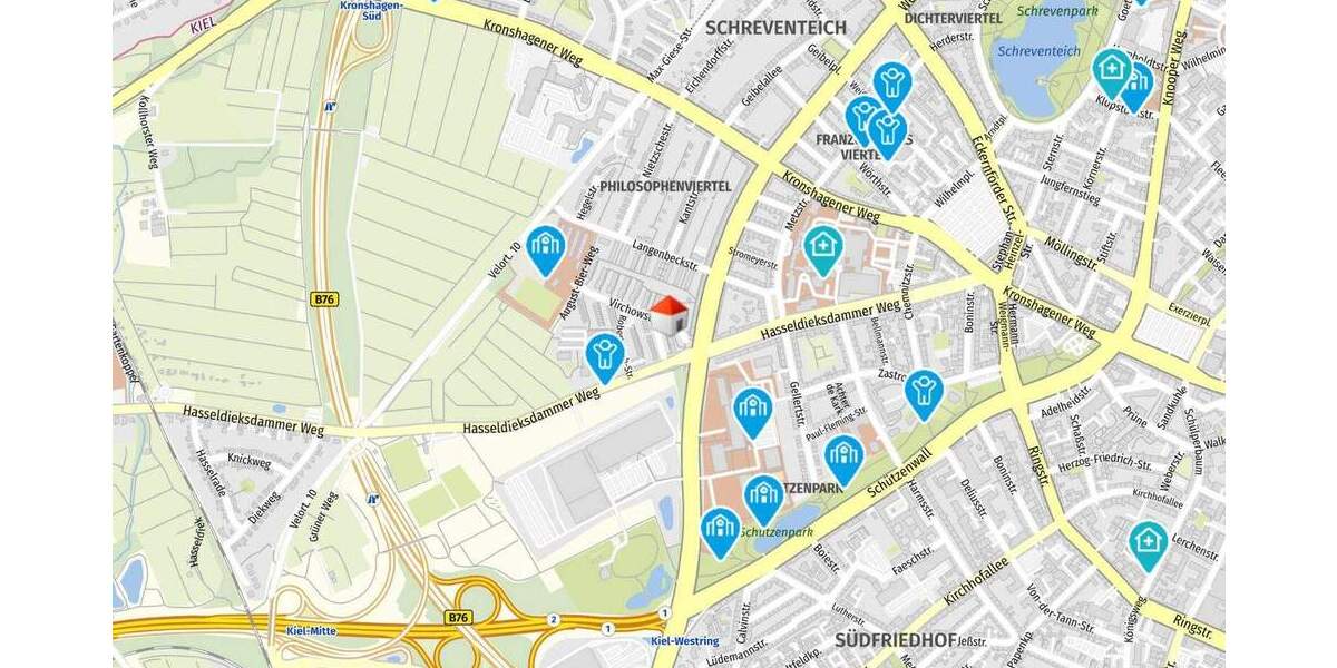 Etagenwohnung Kiel Schreventeich - 2 Zimmer, 38 m&sup2;, 425&euro; | Angebot:23686029