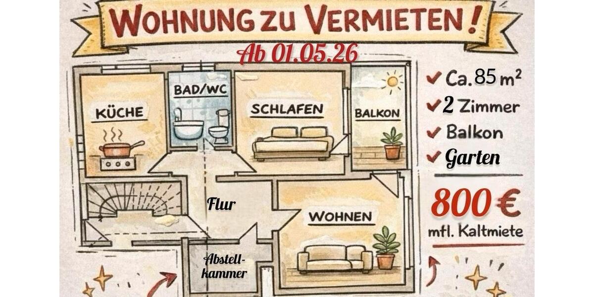 Erdgeschoßwohnung Bad Hersfeld - 2 Zimmer, 85 m&sup2;, 800&euro; | Angebot:25942737