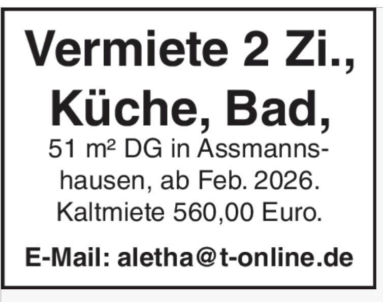 Dachgeschoßwohnung Eltville am Rhein Hattenheim - 2 Zimmer, 51 m&sup2;, 560&euro; | Angebot:25107022