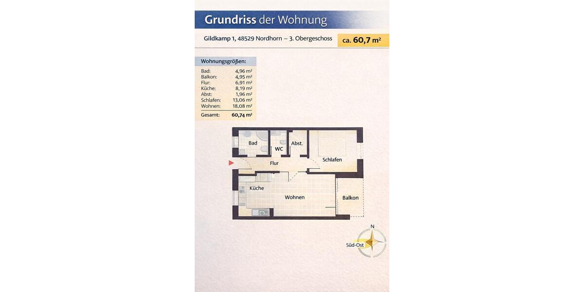 Etagenwohnung Nordhorn - 2 Zimmer, 61 m&sup2;, 730&euro; | Angebot:26233634