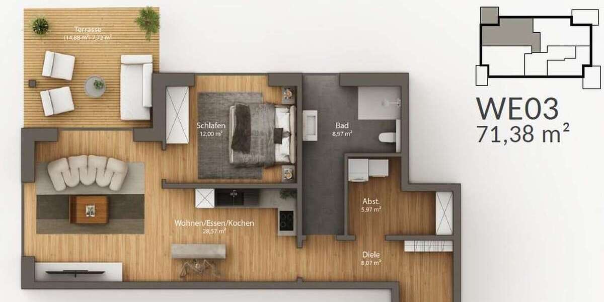 Wohnung zum Mieten in Osnabrück 1.140 € 71.38 m² 3 zimmer
