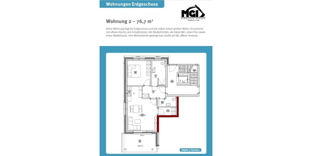 Erdgeschoßwohnung Versmold - 2 Zimmer, 77 m&sup2;, 1.070&euro; | Angebot:24395599
