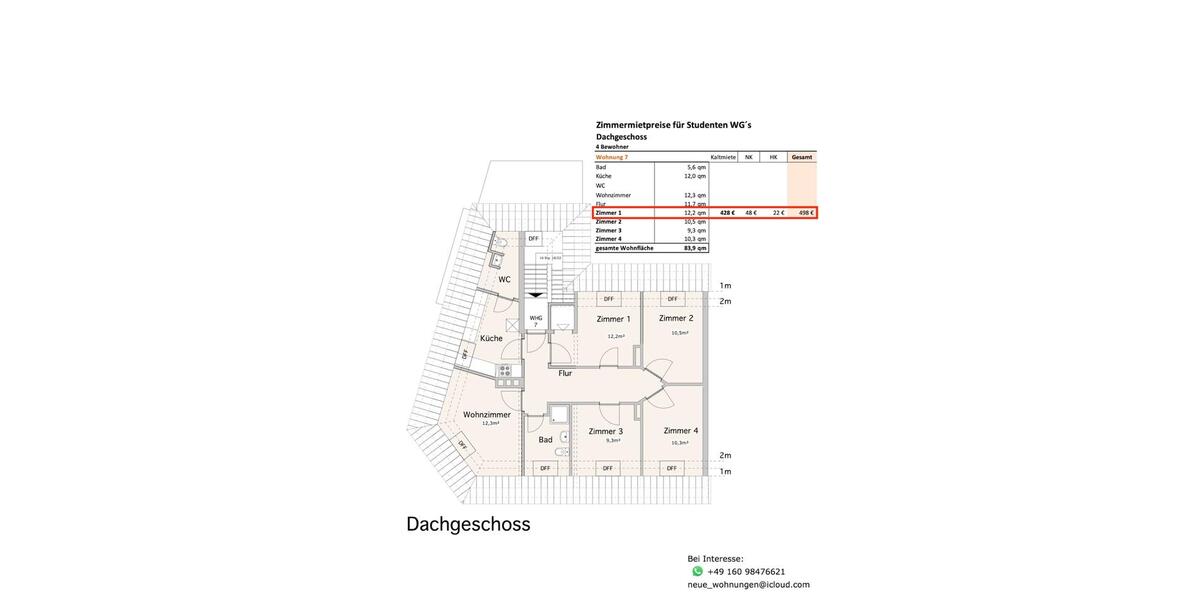 Wohnen auf Zeit Osnabrück Fledder - 1 Zimmer, 12 m&sup2;, 487&euro; | Angebot:25882135