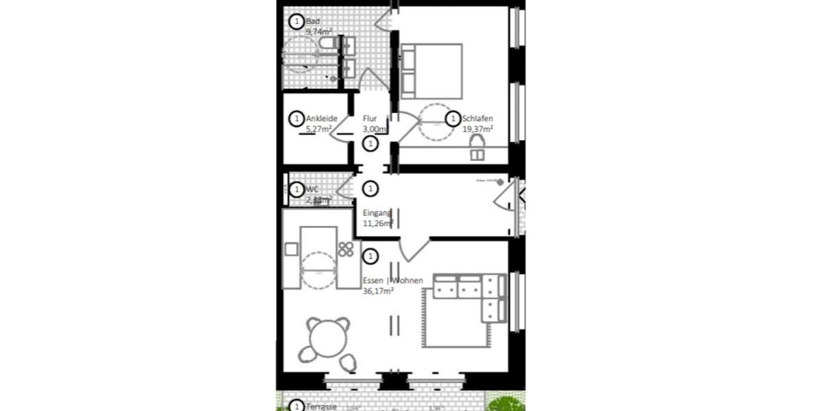 Erdgeschoßwohnung Sindelfingen - 2 Zimmer, 89 m&sup2;, 1.380&euro; | Angebot:24400067