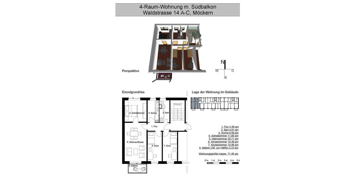 Etagenwohnung Möckern Neu Külzau - 4 Zimmer, 71 m&sup2;, 460&euro; | Angebot:24221366