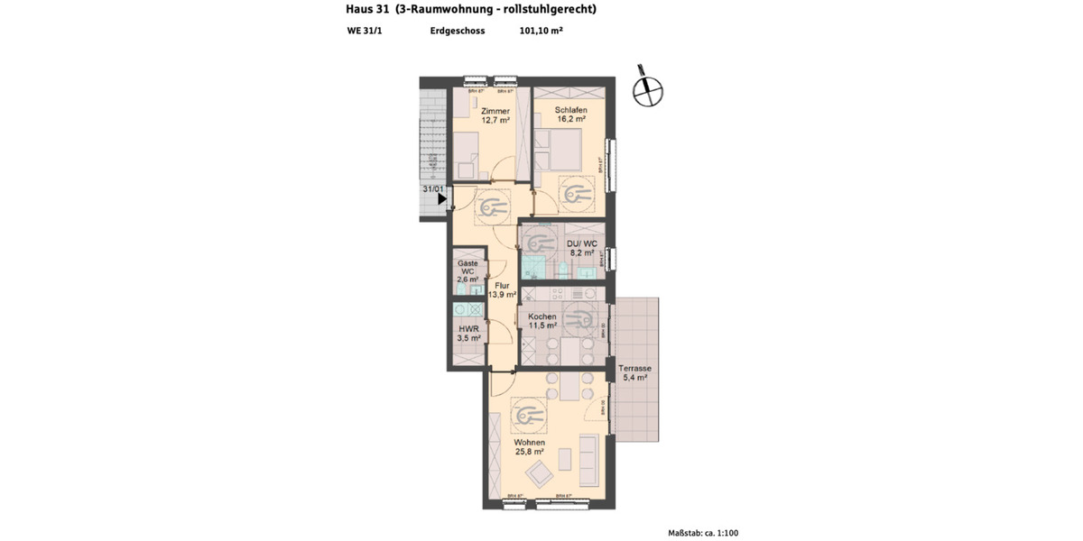 Erdgeschoßwohnung Eisenach - 3 Zimmer, 101 m&sup2;, 1.330&euro; | Angebot:25512318