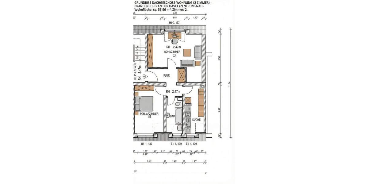 Etagenwohnung Brandenburg an der Havel Altstadt - 2 Zimmer, 54 m&sup2;, 575&euro; | Angebot:25154091