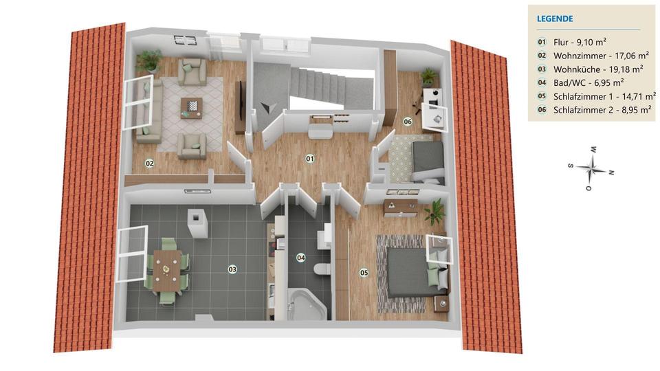 Dachgeschoßwohnung Leiwen - 5 Zimmer, 78 m&sup2;, 750&euro; | Angebot:25375597