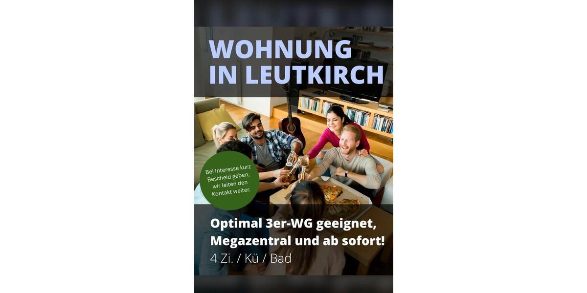 Etagenwohnung Leutkirch im Allgäu - 4 Zimmer, 105 m&sup2;, 1.080&euro; | Angebot:25972431