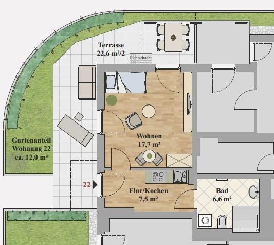 Terrassenwohnung Dresden Prohlis - 1 Zimmer, 43 m&sup2;, 710&euro; | Angebot:26647921