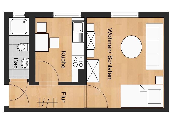 Etagenwohnung Oschersleben (Bode) - 1 Zimmer, 30 m&sup2;, 216&euro; | Angebot:25806757