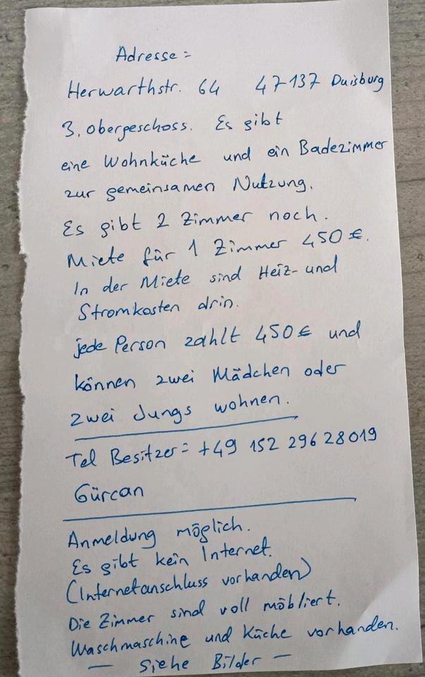 ein WG Zimmer für eine Studentin in Duisburg