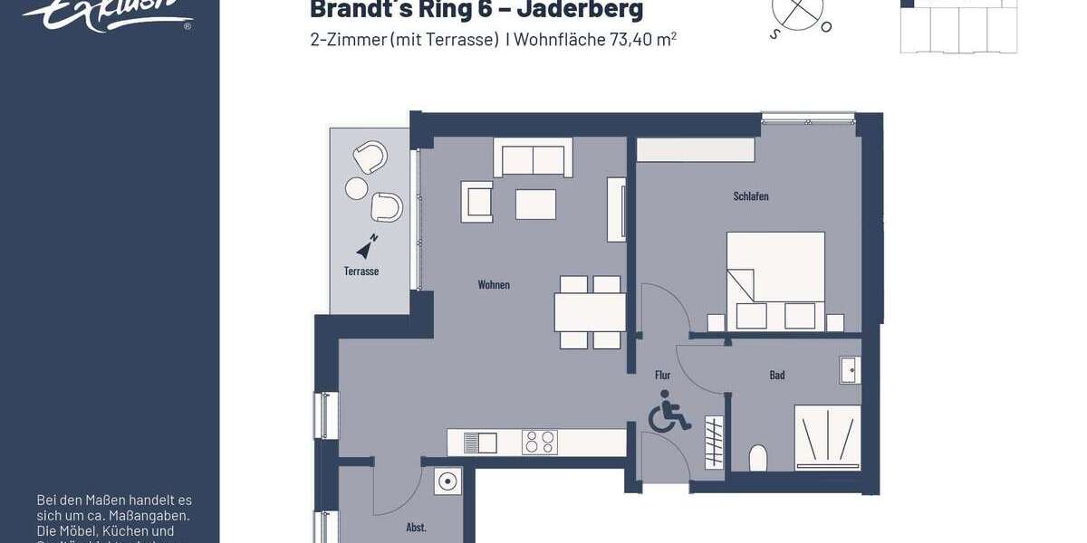 Etagenwohnung Jade - 2 Zimmer, 73 m&sup2;, 536&euro; | Angebot:25458328