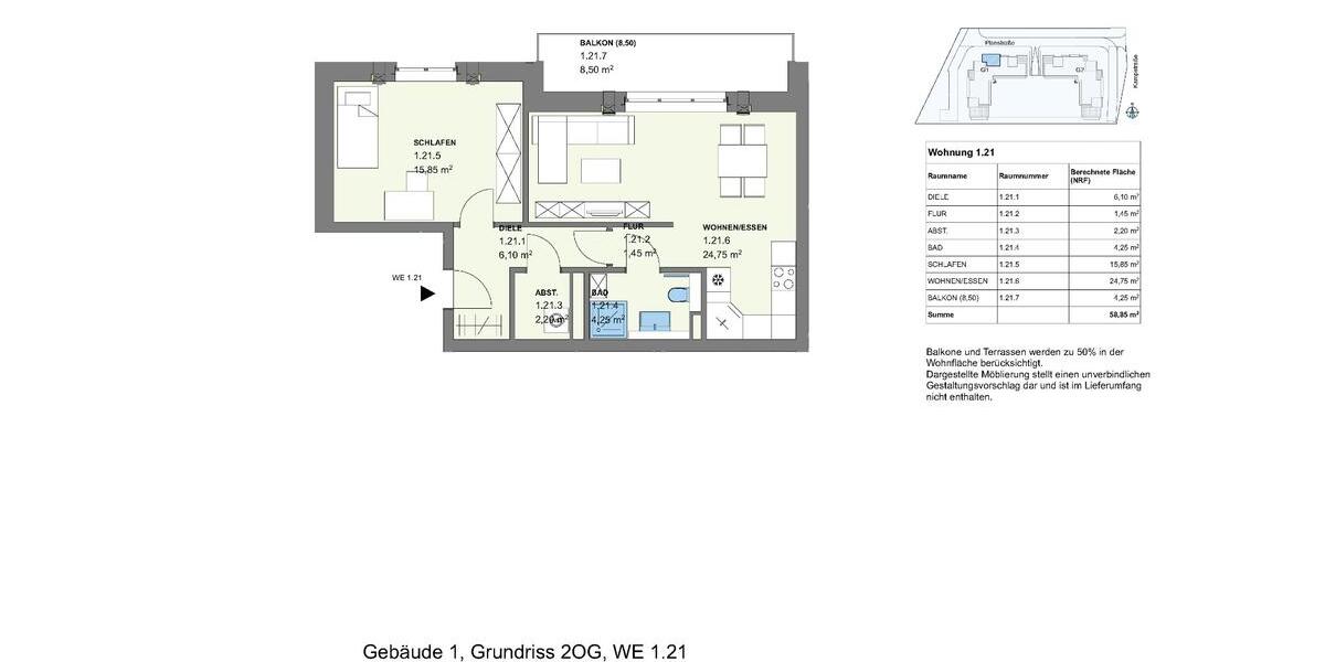 Bahnhofsnähe, 2 Zimmer, Balkon WE 1.21 2 zimmer