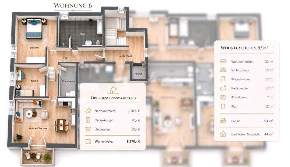 Etagenwohnung Bispingen - 3 Zimmer, 92 m&sup2;, 1.100&euro; | Angebot:26522354