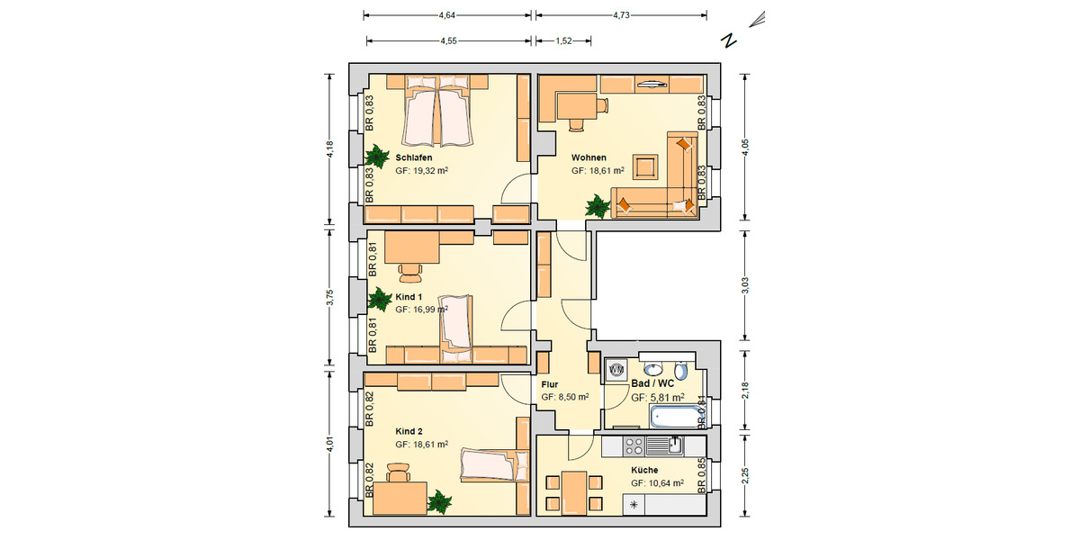 Etagenwohnung Werdau - 4 Zimmer, 99 m&sup2;, 495&euro; | Angebot:25381790