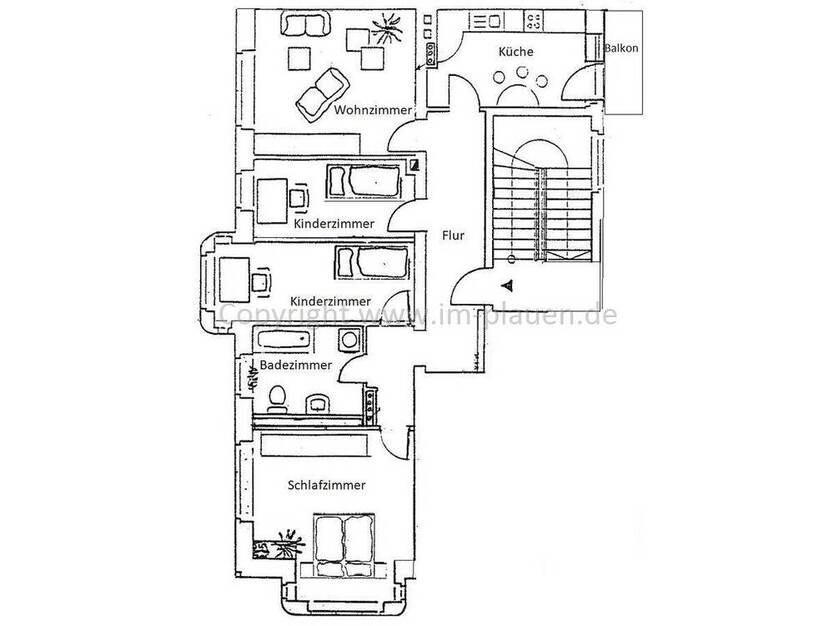 105m² mit Balkon - Stadtteil Seehaus in Plauen zur Miete - Bad Fenster und Badewanne - AltbauWohnung
