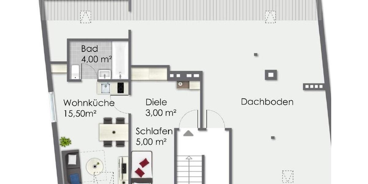 Dachgeschoßwohnung Wuppertal Elberfeld - 1 Zimmer, 28 m&sup2;, 260&euro; | Angebot:25149658